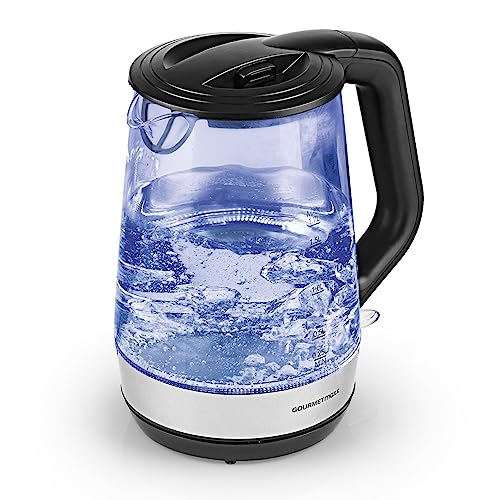 GOURMETmaxx Glas-Wasserkocher | Wasserkocher mit LED Beleuchtung | Teekocher mit Schnellkochfunktion | Kalkfilter, 250 ml bis 1,7 Liter Skala [1,7 L Fassungsvolumen & 2200 Watt] von GOURMETmaxx