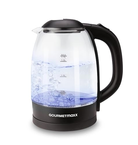 GOURMETmaxx Glas-Wasserkocher mit LED-Beleuchtung 1,7 l | Modernes Design, kabellose Flexibilität & automatische Abschaltung | Wasserstandsanzeige | Perfekt für Tee [Schwarz] von GOURMETmaxx