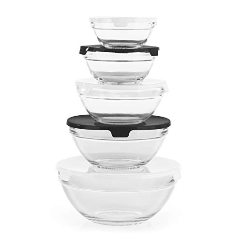 GOURMETmaxx Glasschüssel 5er Set mit Deckel | Als Salatschüssel oder zum Servieren und Zubereiten von Desserts | Glasbehälter mit Deckel zum Frischhalten von Lebensmitteln | Spülmaschinengeeignet von GOURMETmaxx