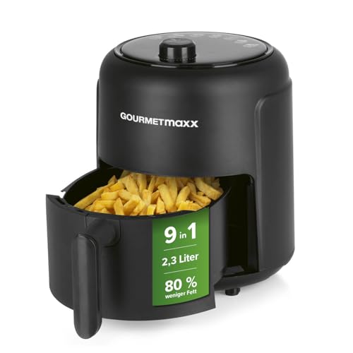 GOURMETmaxx Heißluftfritteuse 2,3l | Ideal zum Braten, Grillen, Rösten etc. | 8 verschiedene Programme | Besonders fettarme und schonende Zubereitung | Timer | Abschaltautomatik | 1000W [Schwarz] von GOURMETmaxx