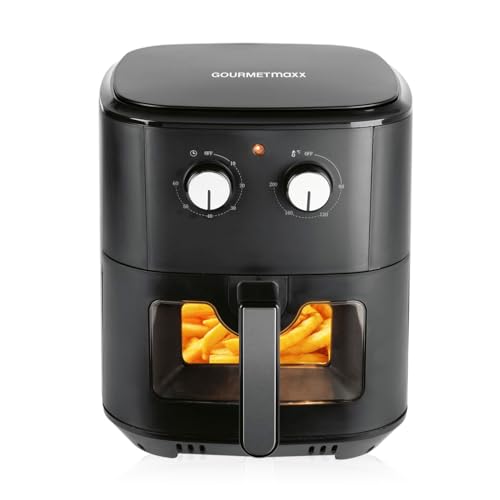 GOURMETmaxx Heißluftfritteuse 6,2 L (1500 W) | AirFryer mit Abschaltautomatik für punktgenaue Ergebnisse | Schonende Zubereitung ohne Öl | Ideal für z.B. Pommes, ChickenWings oder sonstiges [schwarz] von GOURMETmaxx