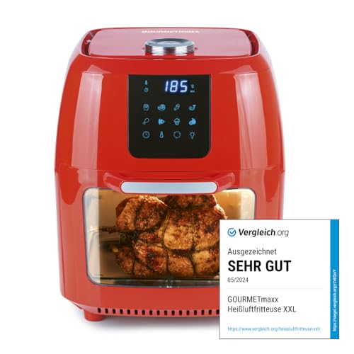 GOURMETmaxx Digitale XXL Heißluftfritteuse 9 Liter | Fettfreies Frittieren, inklusive Drehspieß für Hähnchen und Schaschlik | Fritteuse, Backofen und Drehgrill in einem Gerät von GOURMETmaxx