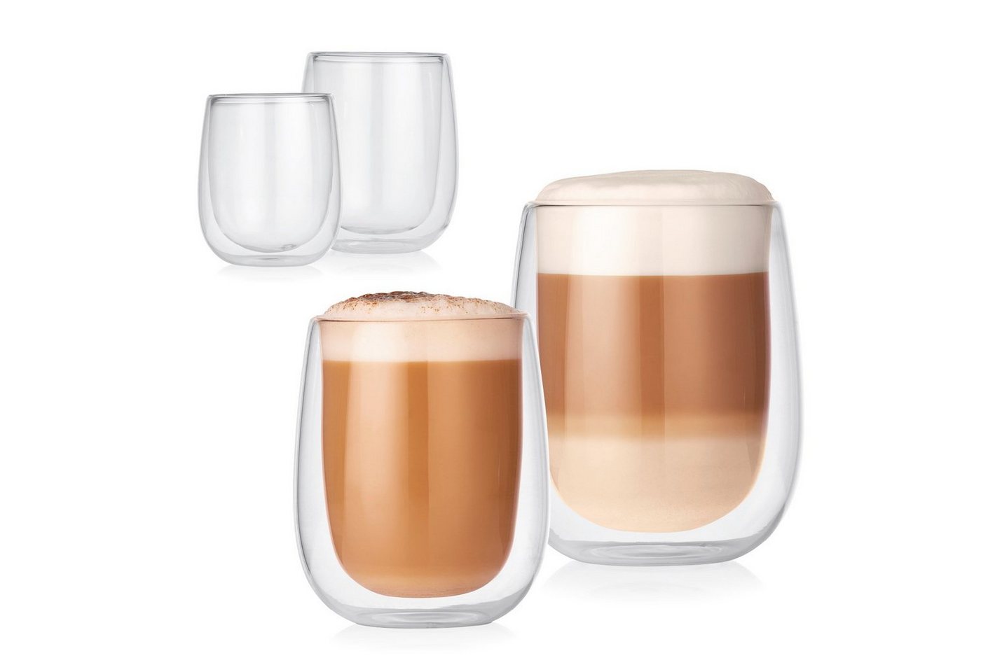 GOURMETmaxx Latte-Macchiato-Glas Thermoglas Set 4-tlg. - 2x Cappuccino 250ml, & 2 x Latte Macchiato 350ml von GOURMETmaxx