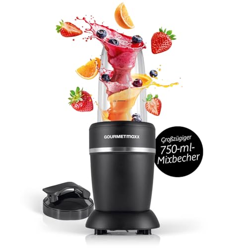 GOURMETmaxx Mixer & Smoothie Maker 4-tlg. | Standmixer elektrisch für den Vitaminkick to go | Nutrition Mixer mit auslaufsicherem Deckel | Blender, Food Processor für Shakes & Co. von GOURMETmaxx