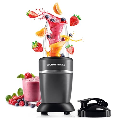 GOURMETmaxx Mixer & Smoothie Maker 4-tlg. | Standmixer elektrisch für den Vitaminkick to go | Nutrition Mixer mit auslaufsicherem Deckel | Blender, Food Processor für Shakes & Co. von GOURMETmaxx