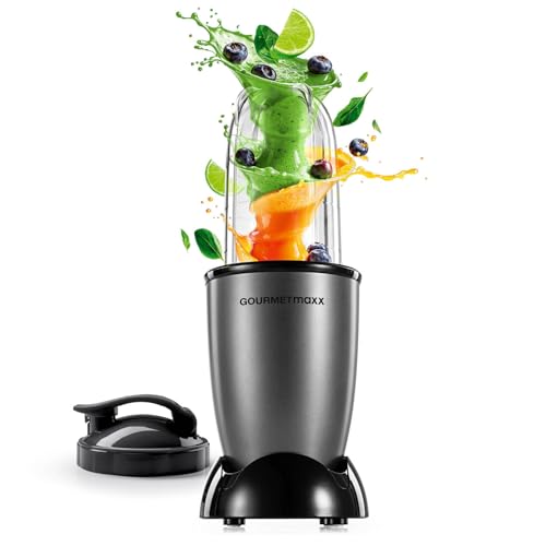 GOURMETmaxx Mr. Magic Mixer 4-tlg. | 400W, Kreuzklinge, 500ml Becher & To-Go-Deckel | Für Shakes, Dips, Soßen | Leicht zu reinigen | Anthrazit/Schwarz von GOURMETmaxx