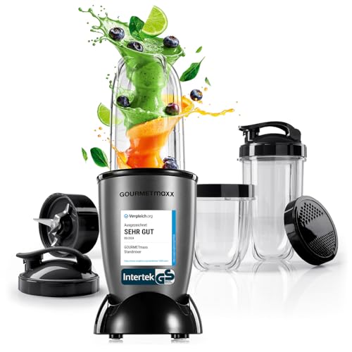 GOURMETmaxx Mr. Magic Power Pro Mixer 400 Watt | Smoothie Maker mit to go Deckel | Standmixer mit Mixbecher & Frischhaltedeckel zum Aufbewahren | Blender mit Zubehörset L für Shakes, Smoothies etc. GOURMETmaxx Mr. Magic Power Pro Mixer 400 Watt | Smoothie Maker mit to go Deckel | Standmixer mit Mixbecher & Frischhaltedeckel zum Aufbewahren | Blender mit Zubehörset L für Shakes, Smoothies etc. von GOURMETmaxx