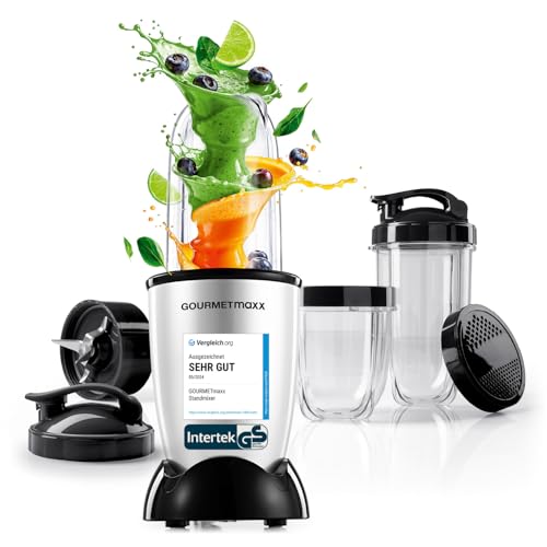 GOURMETmaxx Mr. Magic Power Pro Mixer 400 Watt | Smoothie Maker mit to go Deckel | Standmixer mit Mixbecher & Frischhaltedeckel zum Aufbewahren | Blender mit Zubehörset L für Shakes, Smoothies etc. GOURMETmaxx Mr. Magic Power Pro Mixer 400 Watt | Smoothie Maker mit to go Deckel | Standmixer mit Mixbecher & Frischhaltedeckel zum Aufbewahren | Blender mit Zubehörset L für Shakes, Smoothies etc. von GOURMETmaxx