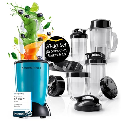GOURMETmaxx Mr. Magic Power Pro Mixer 400 Watt | Smoothie Maker mit to go Deckel | Standmixer mit Mixbecher & Frischhaltedeckel zum Aufbewahren | Blender mit Zubehörset XL für Shakes, Smoothies etc. GOURMETmaxx Mr. Magic Power Pro Mixer 400 Watt | Smoothie Maker mit to go Deckel | Standmixer mit Mixbecher & Frischhaltedeckel zum Aufbewahren | Blender mit Zubehörset XL für Shakes, Smoothies etc. von GOURMETmaxx