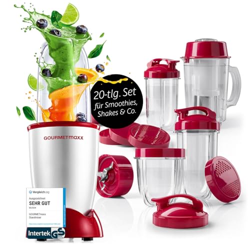 GOURMETmaxx Mr. Magic Power Pro Mixer 400 Watt | Smoothie Maker mit to go Deckel | Standmixer mit Mixbecher & Frischhaltedeckel zum Aufbewahren | Blender mit Zubehörset XL für Shakes, Smoothies etc. GOURMETmaxx Mr. Magic Power Pro Mixer 400 Watt | Smoothie Maker mit to go Deckel | Standmixer mit Mixbecher & Frischhaltedeckel zum Aufbewahren | Blender mit Zubehörset XL für Shakes, Smoothies etc. von GOURMETmaxx
