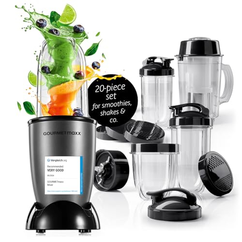 GOURMETmaxx Mr. Magic Power Pro Mixer 400 Watt | Smoothie Maker mit to go Deckel | Standmixer mit Mixbecher & Frischhaltedeckel zum Aufbewahren | Blender mit Zubehörset XL für Shakes, Smoothies etc. GOURMETmaxx Mr. Magic Power Pro Mixer 400 Watt | Smoothie Maker mit to go Deckel | Standmixer mit Mixbecher & Frischhaltedeckel zum Aufbewahren | Blender mit Zubehörset XL für Shakes, Smoothies etc. von GOURMETmaxx