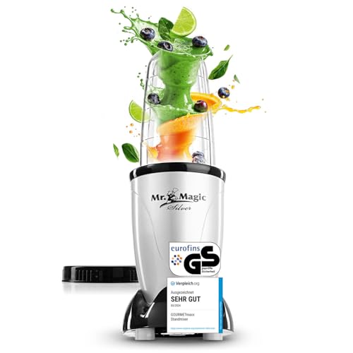 GOURMETmaxx Mr. Magic Mixer | Smoothie Maker - 4-tlg. | Standmixer mit Mixbecher & Frischhaltedeckel | Blender mit 8 Funktionen | Food Processor für Shakes, Smoothies, Shots & Co. von GOURMETmaxx