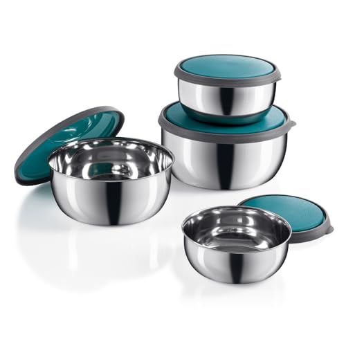 GOURMETmaxx Edelstahl-Schüsseln 4er Set mit Deckel | Geeignet für Spülmaschine & Gefrierschrank | Ideal als Vorrats - & Frischhaltedose | Ineinander stapelbar | Größen von 450ml bis 1600ml von GOURMETmaxx