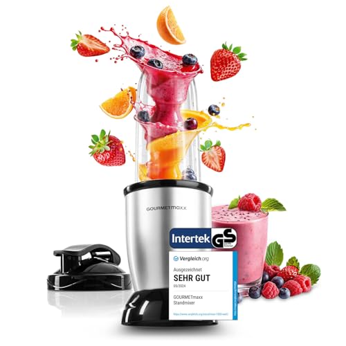 GOURMETmaxx Nutrition Mixer | Smoothie Maker - 4-tlg. | Standmixer mit großem 700-ml-Mixbecher & To go Deckel | Blender mit 22.000 U/min | Food Processor für Shakes, Smoothies etc. von GOURMETmaxx