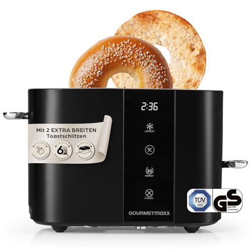 GOURMETmaxx Toaster Kurzschlitz für 2-Scheiben | Schwarzer Toaströster mit 6 Bräunungsgraden und Ready-2-eat-Countdown | Elektrisches Küchengerät mit Touchdisplay, Brötchenaufsatz & Aufwärmfunktion GOURMETmaxx Toaster Kurzschlitz für 2-Scheiben | Schwarzer Toaströster mit 6 Bräunungsgraden und Ready-2-eat-Countdown | Elektrisches Küchengerät mit Touchdisplay, Brötchenaufsatz & Aufwärmfunktion von GOURMETmaxx