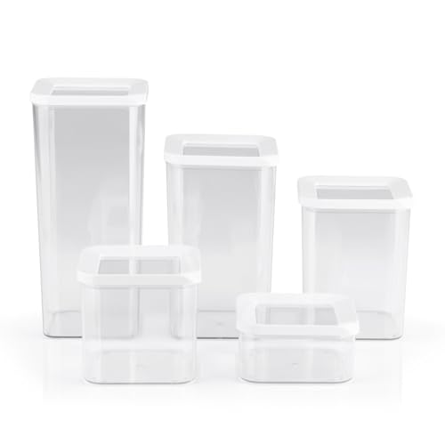 GOURMETmaxx Vorratsdosen mit Deckel 5er-Set | Luftdichte & stapelbare Aufbewahrungsbox | Vorratsbehälter zur Lagerung von Lebensmitteln | Silikonverdichteter Küchenorganizer [Transparent] von GOURMETmaxx