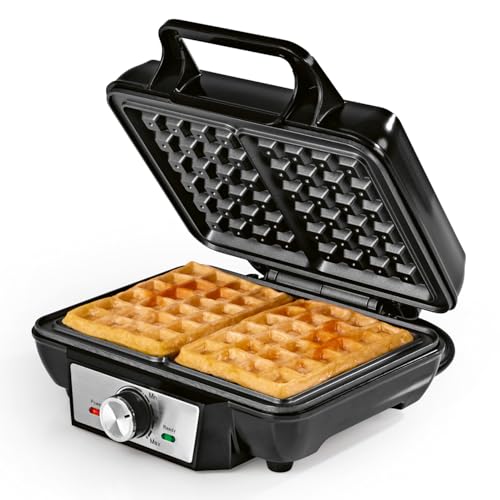 GOURMETmaxx Waffeleisen für 2 Waffeln | 1000 Watt | Für Belgische Waffeln + Antihaftbeschichtung | Mit Heizelementen oben & unten zur gleichmäßigen Wärmeverteilung | Stufenlos Einstellbar von GOURMETmaxx