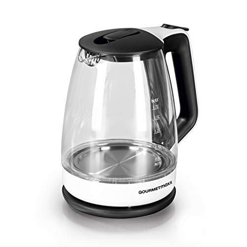 GOURMETmaxx Wasserkocher Glas 1,7 l Füllmenge | LED Beleuchtung | Edelstahl-Chrom-Optik | Elektrischer Glas Wasserkocher [1,7 Liter / 2200 Watt] von GOURMETmaxx