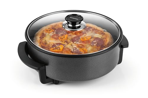 GOURMETmaxx elektrische Pizza-Pfanne mit Thermostat, Glasdeckel & Antihaftbeschichtung | Multifunktionspfanne mit ⌀ 30 cm Durchmesser & 1500 Watt | Pizza Pan - ideal für Partys von GOURMETmaxx