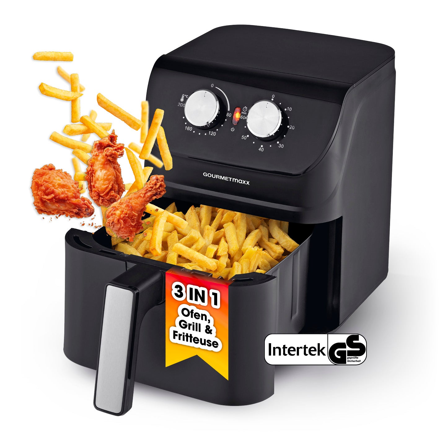 Heißluftfritteuse mit 4 Litern Fassungsvermögen - 1400 Watt Heißluftfritteuse mit 4 Litern Fassungsvermögen - 1400 Watt von GOURMETmaxx