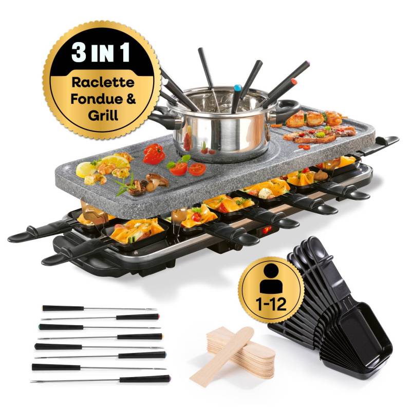 Raclette- & Fondue-Set GRANITlook - schwarz von GOURMETmaxx