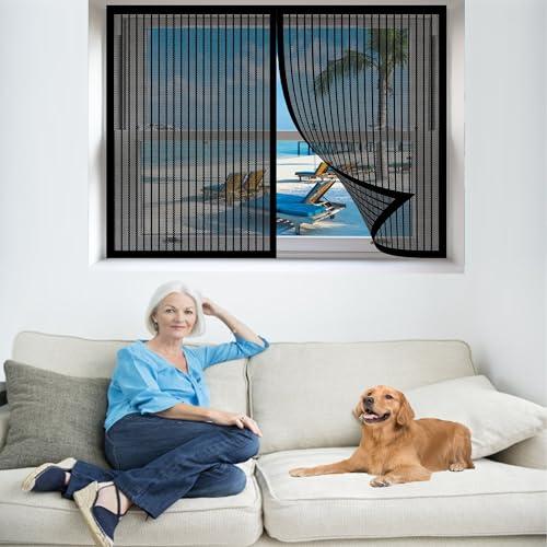 Fliegengitter Fenster 190 x 140 cm Profi Insektenschutz Insektenschutz Klettband Einfache Installation für Windows/Wohnzimmer Fenstern, Schwarz von GOUSAILS