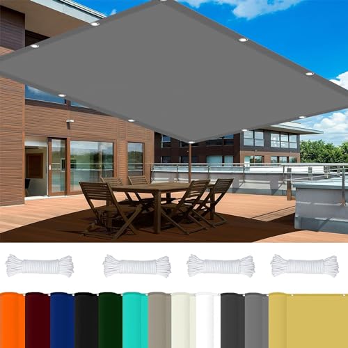 Gartenüberdachung 0.6 x 5.5 m 98% UV Schutz Zaunblende Sichtschutz mit Ösen Und Kordel Reißfest für Balkon Terrasse Garten Camping, Hellgrau von GOUSAILS