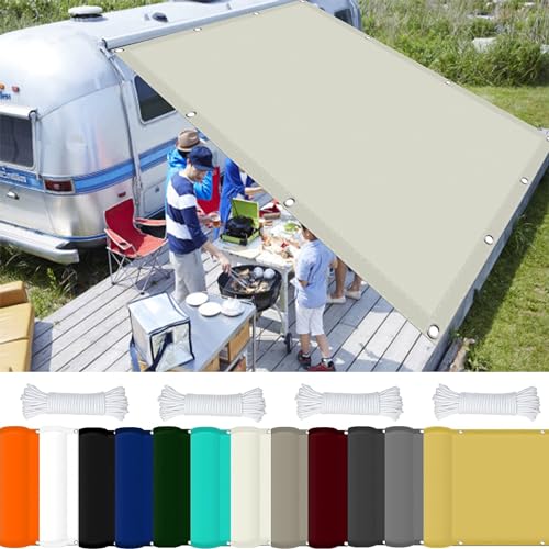 Markisenstoff 1.5 x 4.5 m 98% UV Schutz Zaunblende Sichtschutz mit Ösen Und Kordel Reißfest für Balkon Terrasse Garten Camping, Elfenbein von GOUSAILS