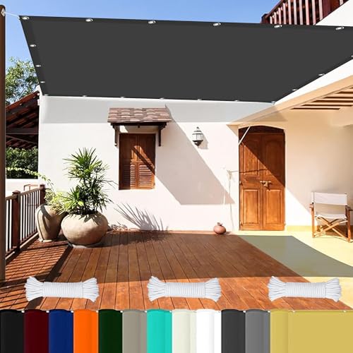 Markisenstoffe Meterware 1.6 x 3.5 m Reißfest Uv-Schutz Nach Mass Polyestergewebe mit Seil Sonnensegel Nach Mass Schattenspender für Außenbereich Patio, Dunkelgrau von GOUSAILS