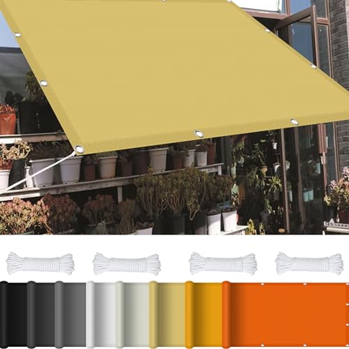 Sonnensegel Sonnenschutz Windschutz 3.5 x 7.5 m 98% UV Schutz Sonnensegel Terrassenüberdachung mit Ösen Und Kordel Reißfest für Garten Balkon Terrasse Camping, Creme Farben von GOUSAILS