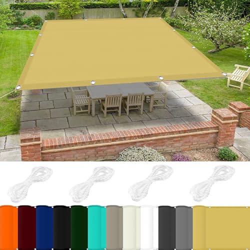 Sonnensegel Wasserdicht 6.5 x 8.5 m 98% UV Schutz Sonnenschutz Sonnensegel Schattentuch mit Ösen Und Kordel Reißfest für Balkon Terrasse Garten Camping, Creme Farben von GOUSAILS