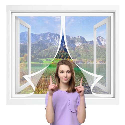 Fliegengitter Fenster Magnet 163 x 169 cm Insektenschutz Feines Undurchdringliches Gitter Ohne Bohren Automatische Schließung für Alle Arten von Fenstern, Weiß von GOUSANG