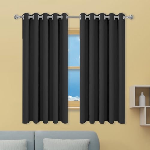Gardinen 1Er Set 176 x 213 cm Thermogardine Kälteschutz Warm Hitzeschutz Fenster Verdunkelung Ösen Gardinen Vielen Farben Und Größen für Schlafzimmer Kinderzimmer, Schwarz von GOUSANG