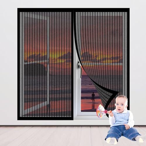 Magnet Fliegengitter Fenster 127 x 130 cm Insektenschutz Fliegengitter Balkontür Moskitonetz Fliegennetz Ohne Bohren Auto Schließen Faltbar für Alle Arten von Fenstern, Schwarz von GOUSANG