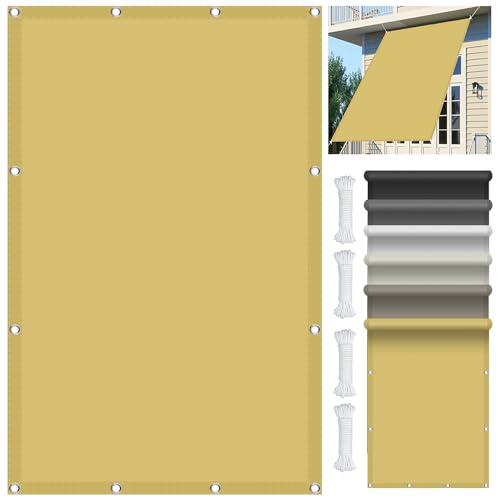 Sonnensegel 1.2 x 3 m, Wasserdicht 98% UV Schutz Sonnensegel Leinwand inkl Befestigungsseile für Garten Terrasse, Creme Farben von GOUSANG