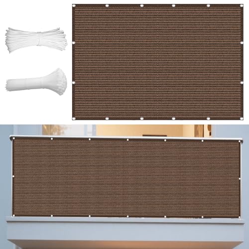 Sonnensegel 140 x 420 cm Rechteckig Atmungsaktiv Sonnenschutz Windschutz Sonnenschutz Netz mit Ösen Seil HDPE UV Schutz Ohne Bohren für Terrasse Garten, braun von GOUSANG