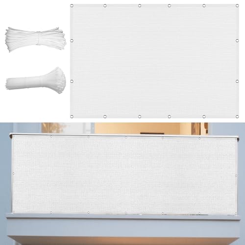 Sonnensegel 160 x 390 cm Rechteckig Atmungsaktiv Sonnenschutz Windschutz Sonnenschutz Netz mit Ösen Seil HDPE UV Schutz Ohne Bohren für Terrasse Garten, Weiß von GOUSANG