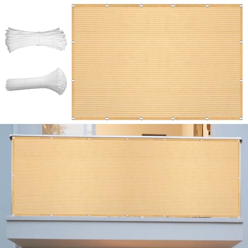 Sonnensegel 220 x 470 cm Rechteckig Atmungsaktiv Sonnenschutz Windschutz Sonnenschutz Netz mit Ösen Seil HDPE UV Schutz Ohne Bohren für Terrasse Garten, Creme Farben von GOUSANG