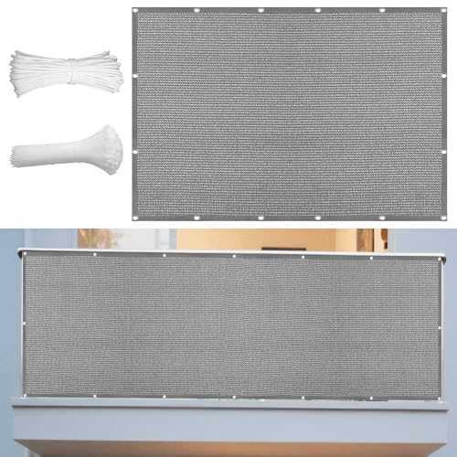 Sonnensegel 380 x 540 cm Rechteckig Atmungsaktiv Sonnenschutz Windschutz Sonnenschutz Netz mit Ösen Seil HDPE UV Schutz Ohne Bohren für Terrasse Garten, Dunkelgrau von GOUSANG