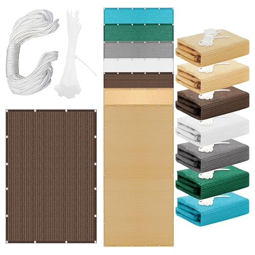 Sonnensegel Atmungsaktiv 220 x 600 cm Rechteckig Atmungsaktiv 98% UV Schutz Rechteckig mit Ösen mit Ösen Und Befestigungsseile für Terrasse Balkon, braun von GOUSANG