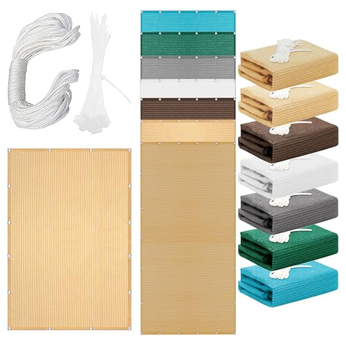 Sonnensegel Atmungsaktiv 220 x 620 cm Rechteckig Atmungsaktiv 98% UV Schutz Rechteckig mit Ösen mit Ösen Und Befestigungsseile für Terrasse Balkon, Creme Farben von GOUSANG