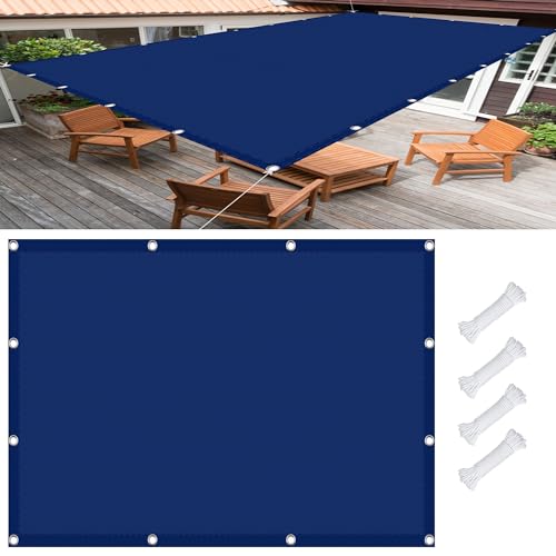 Sonnensegel Rechteckig mit Ösen 2.2 x 6 m, Wasserdicht 98% UV Schutz Segeltuch Pergola inkl Befestigungsseile für Garten Terrasse, Dunkelblau von GOUSANG
