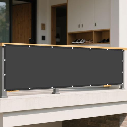 Sonnensegel Rechteckig mit Ösen Wasserdicht 112 x 145 cm Rechteckig Wasserdicht 98% UV Schutz Schattennetz mit Ösen mit Segeltuch 4 × 1.5 M Seile für Balkon Garten, Dunkelgrau von GOUSANG