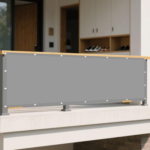 Sonnensegel Rechteckig mit Ösen Wasserdicht 112 x 415 cm Rechteckig Wasserdicht 98% UV Schutz Schattennetz mit Ösen mit Segeltuch 4 × 1.5 M Seile für Balkon Garten, Hellgrau von GOUSANG