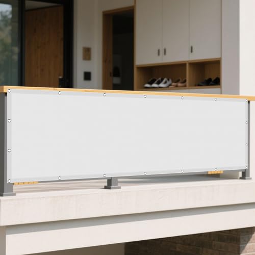 Sonnensegel Rechteckig mit Ösen Wasserdicht 92 x 115 cm Rechteckig Wasserdicht 98% UV Schutz Schattennetz mit Ösen mit Segeltuch 4 × 1.5 M Seile für Balkon Garten, Weiß von GOUSANG