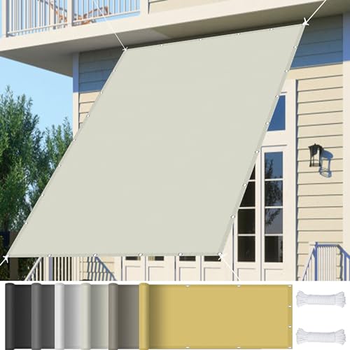 Sonnensegel Sonnenschutz 2 x 2.6 m, Wasserdicht 98% UV Schutz Balkon Sichtschutz inkl Befestigungsseile für Garten Terrasse, Elfenbein von GOUSANG