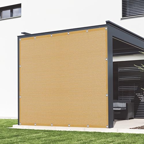 Sonnensegel mit Ösen Atmungsaktiv 350 x 590 cm Rechteckig Atmungsaktiv 98% UV Schutz Sichtschutz Balkon mit Ösen Und Befestigungsseile für Außenbereich Garten, Sandgelb von GOUSANG