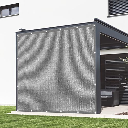 Sonnensegel mit Ösen Atmungsaktiv 360 x 400 cm Rechteckig Atmungsaktiv 98% UV Schutz Sichtschutz Balkon mit Ösen Und Befestigungsseile für Außenbereich Garten, Hellgrau von GOUSANG