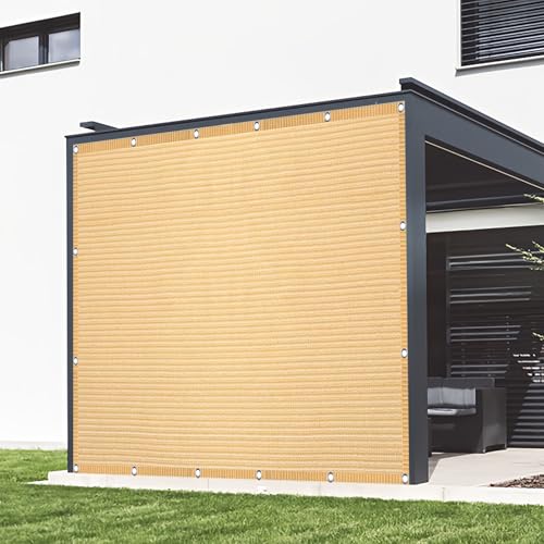 Sonnensegel mit Ösen Atmungsaktiv 420 x 470 cm Rechteckig Atmungsaktiv 98% UV Schutz Sichtschutz Balkon mit Ösen Und Befestigungsseile für Außenbereich Garten, Creme Farben von GOUSANG