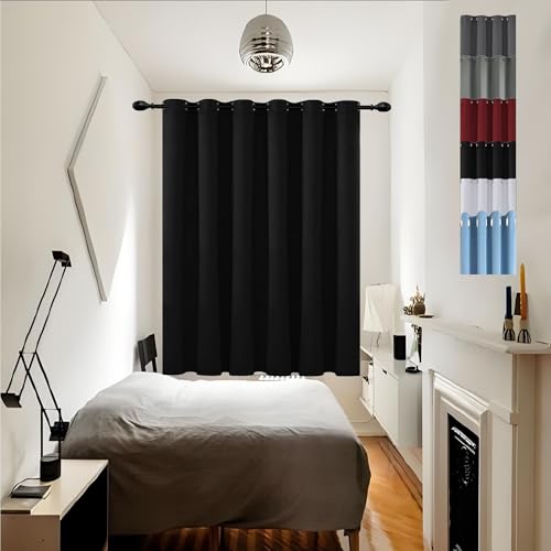 GOUSUN Gardinen Vorhänge 1Er Set 75 x 180 cm Höhe Verdunkelung Schiebegardinen Blackout Vorhang Blickdicht Abdunkelnd Thermovorhang Gegen Kälte für Schlafzimmer, Schwarz von GOUSUN